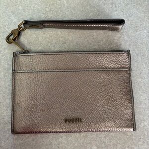 Fossil Metallic Zip Top Leather Preppy Coastal Cowgirl Western Boho Wristlet S